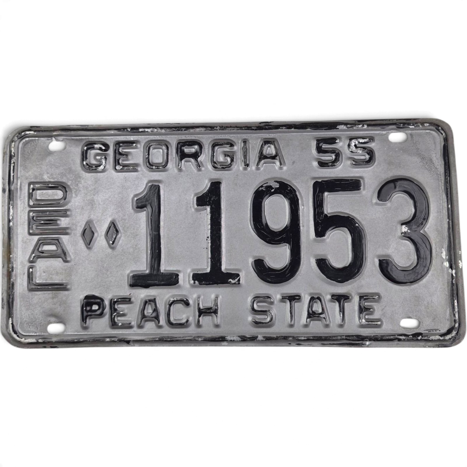 1955 Georgia Dealer License Plate DEAL 11953 Peach State Vintage Tag