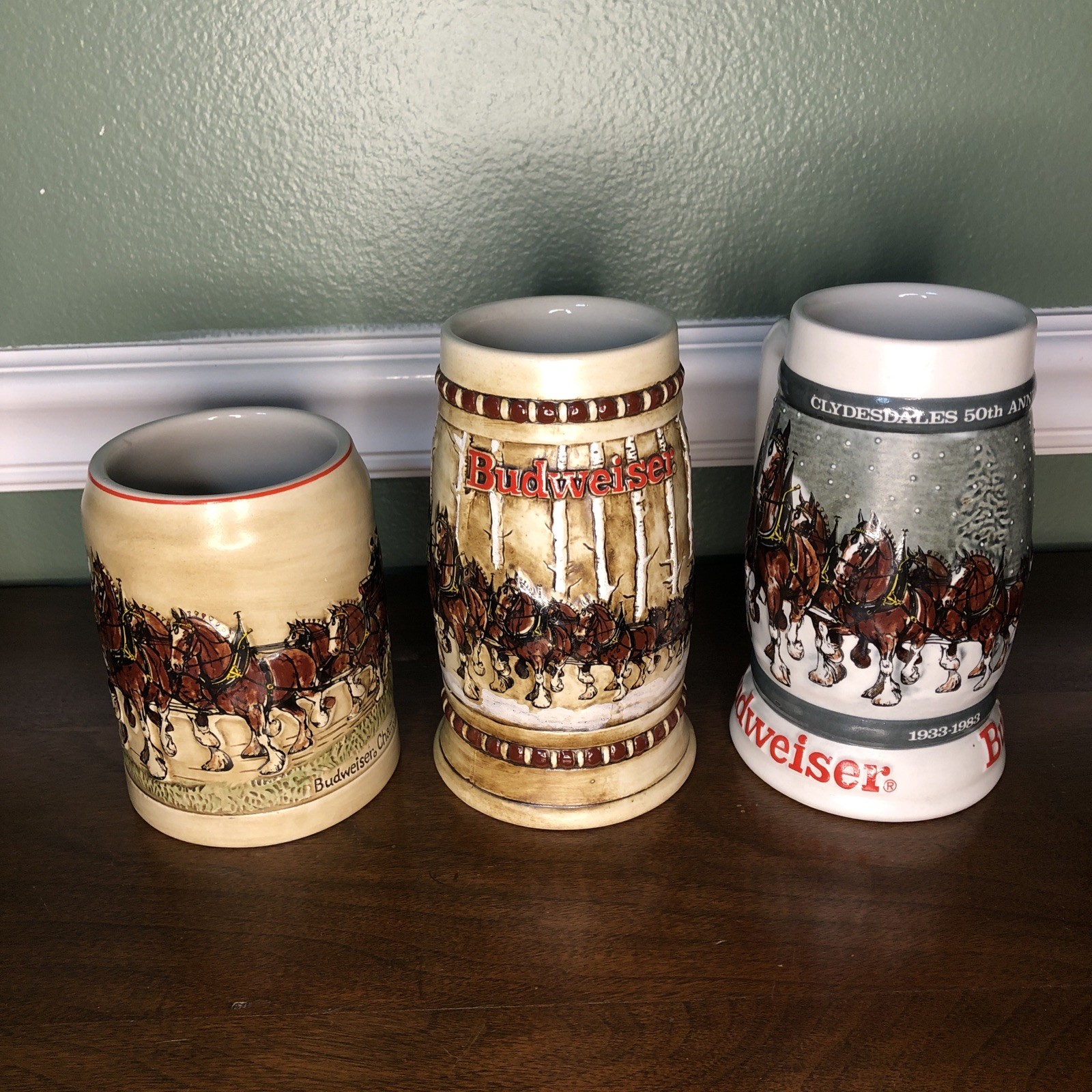 Budweiser 1980, 81, 82 Steins (Lot of 3) Christmas Made By Ceramarte