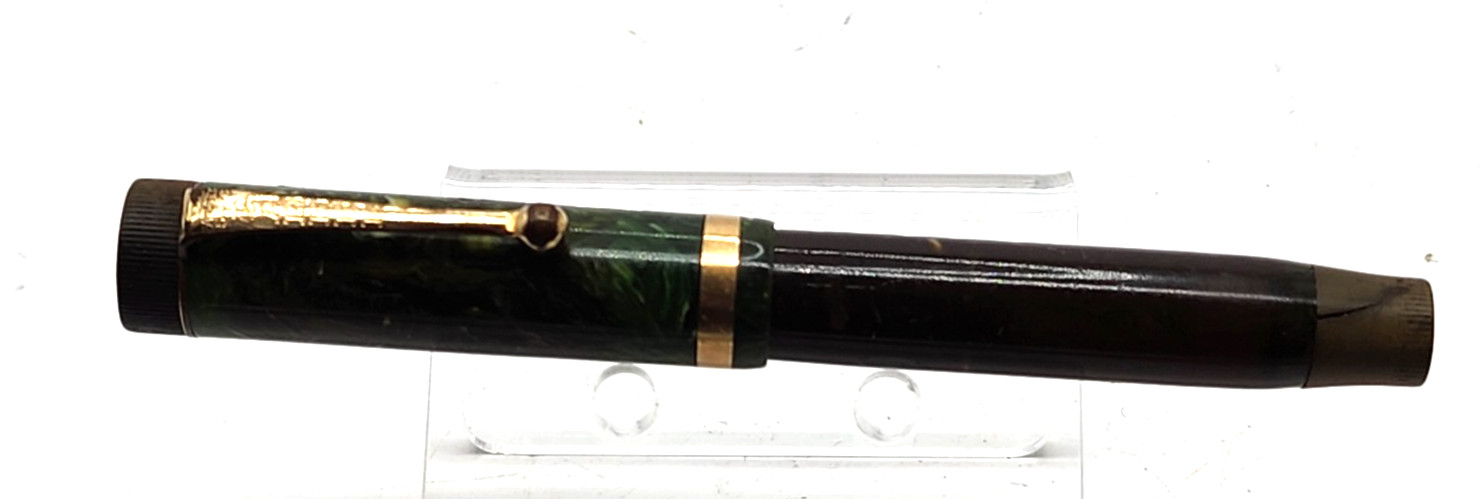 Vintage 1920a Parker Junior Duofold Lucky Curve Jade Green Fountain Pen 14K Nib