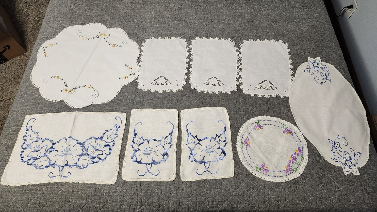 9 Vintage Embroidered Dresser Linens Doilies Cottagecore Floral