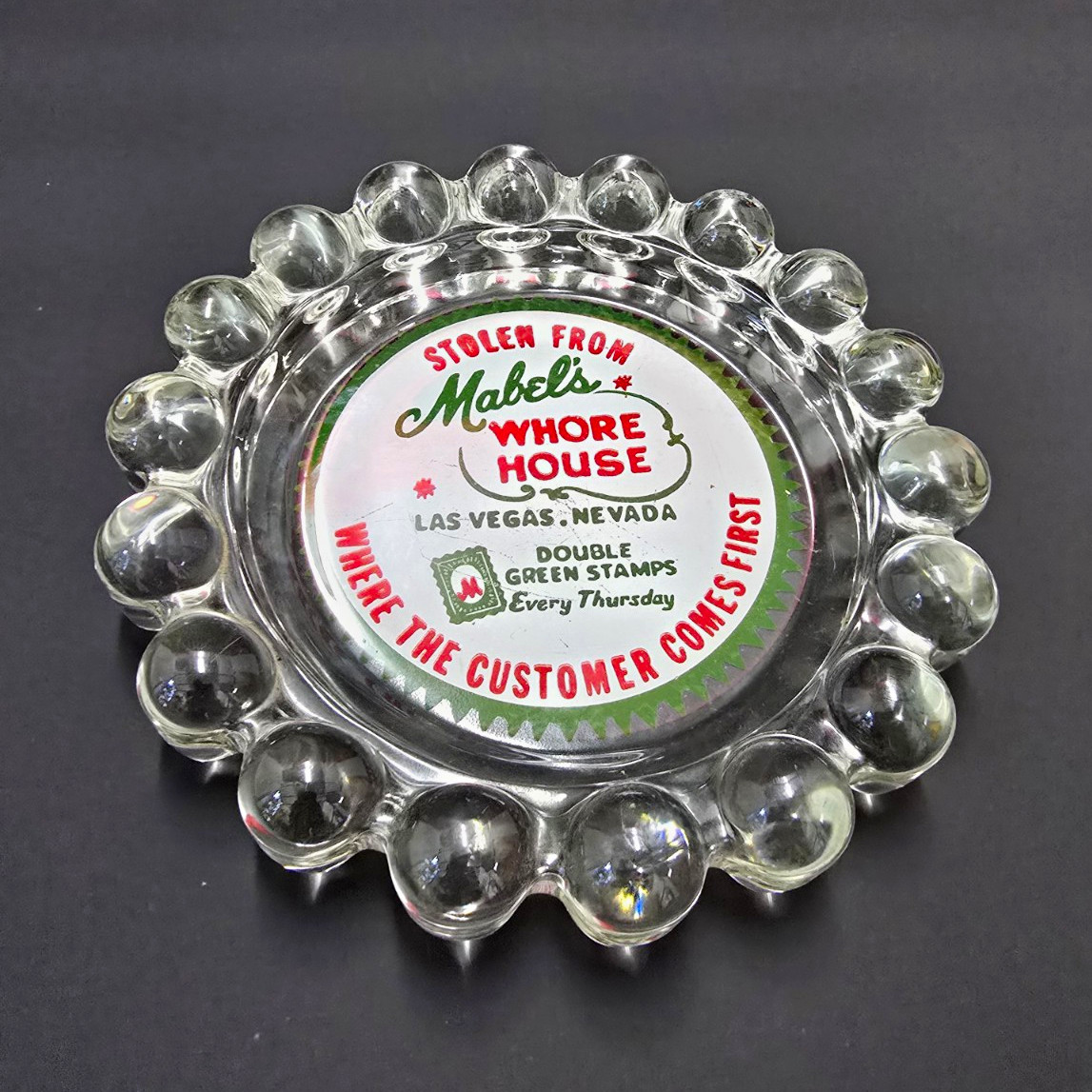 Vintage 1970s Mabel's Whore House Las Vegas Glass Ashtray