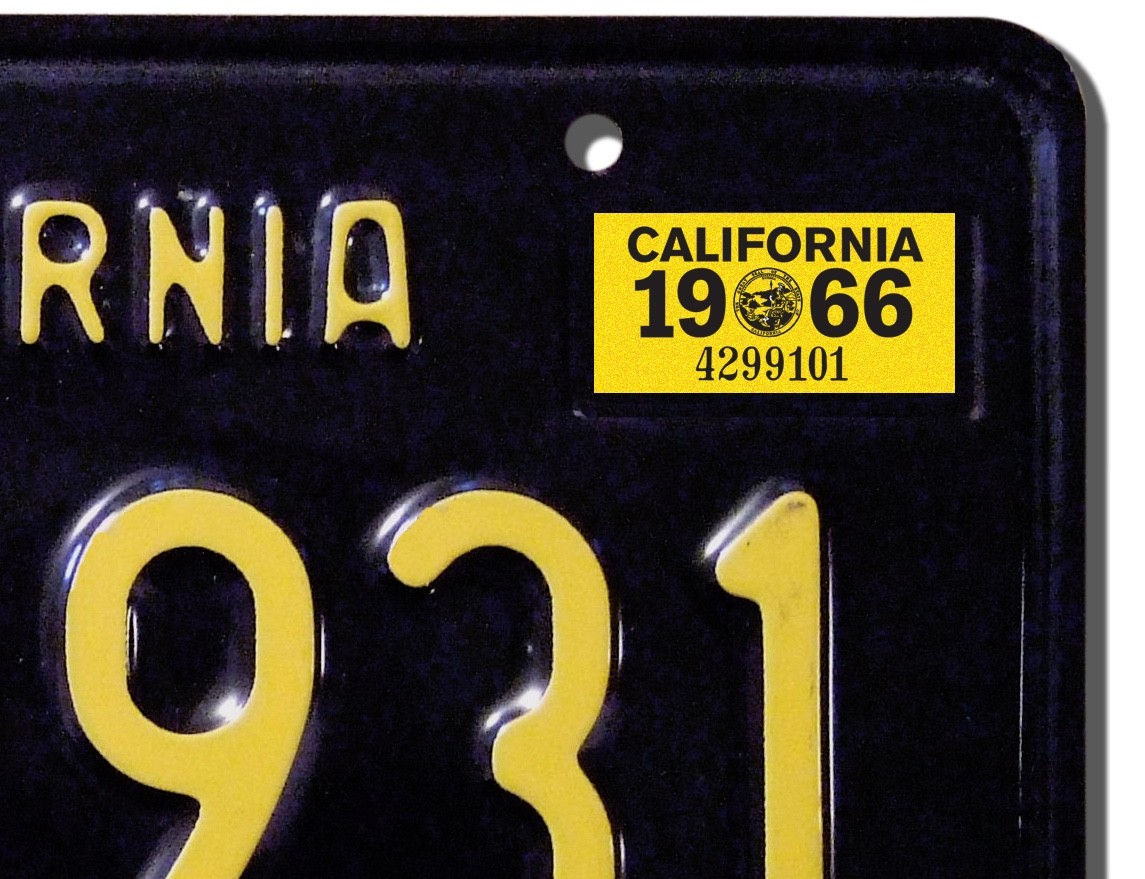 1966 California License Plate Registration Sticker, YOM, CA DMV