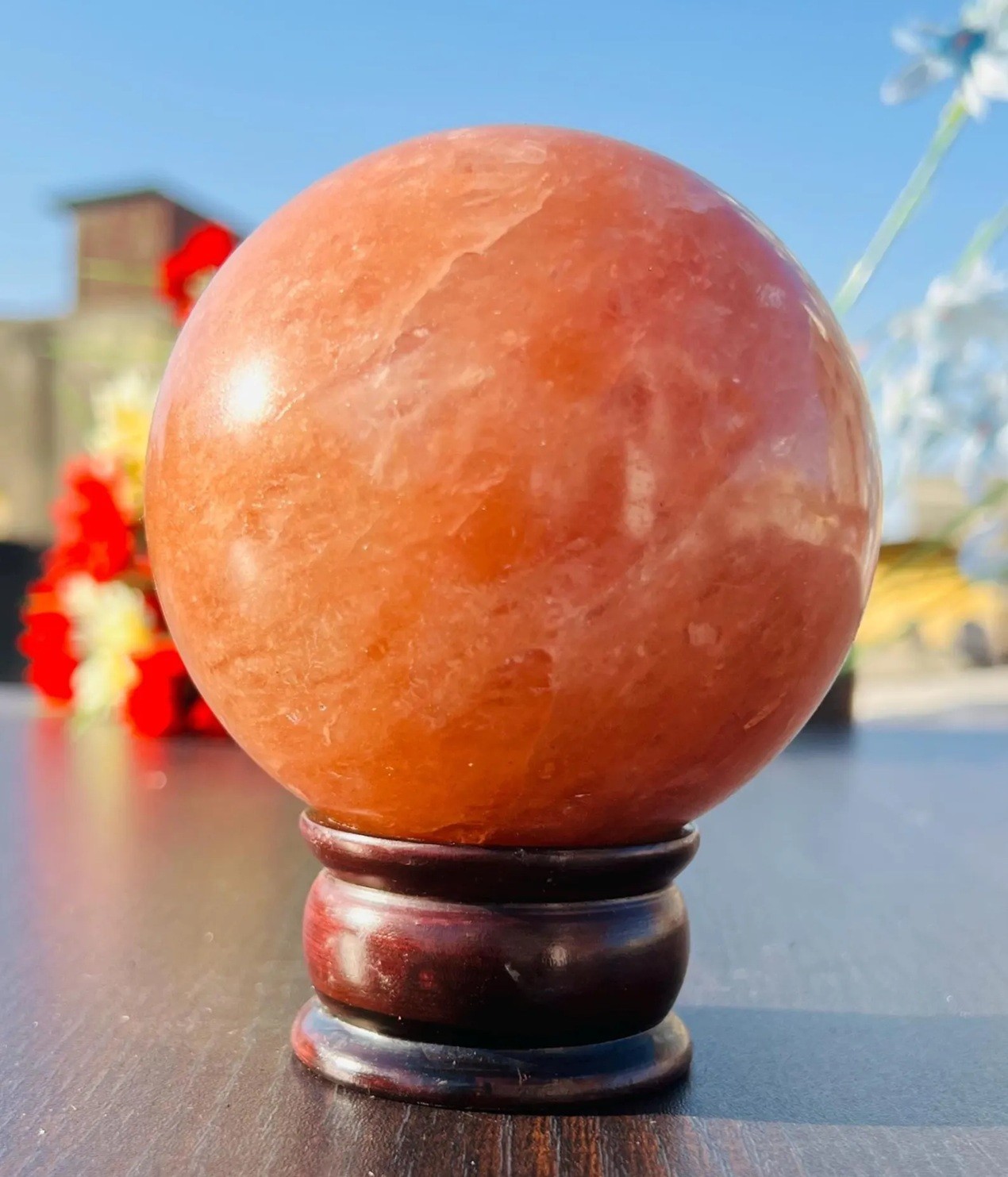 Large 95MM Natural Orange Quartz Crystal Sphere Metaphysical Healing Stone Ball