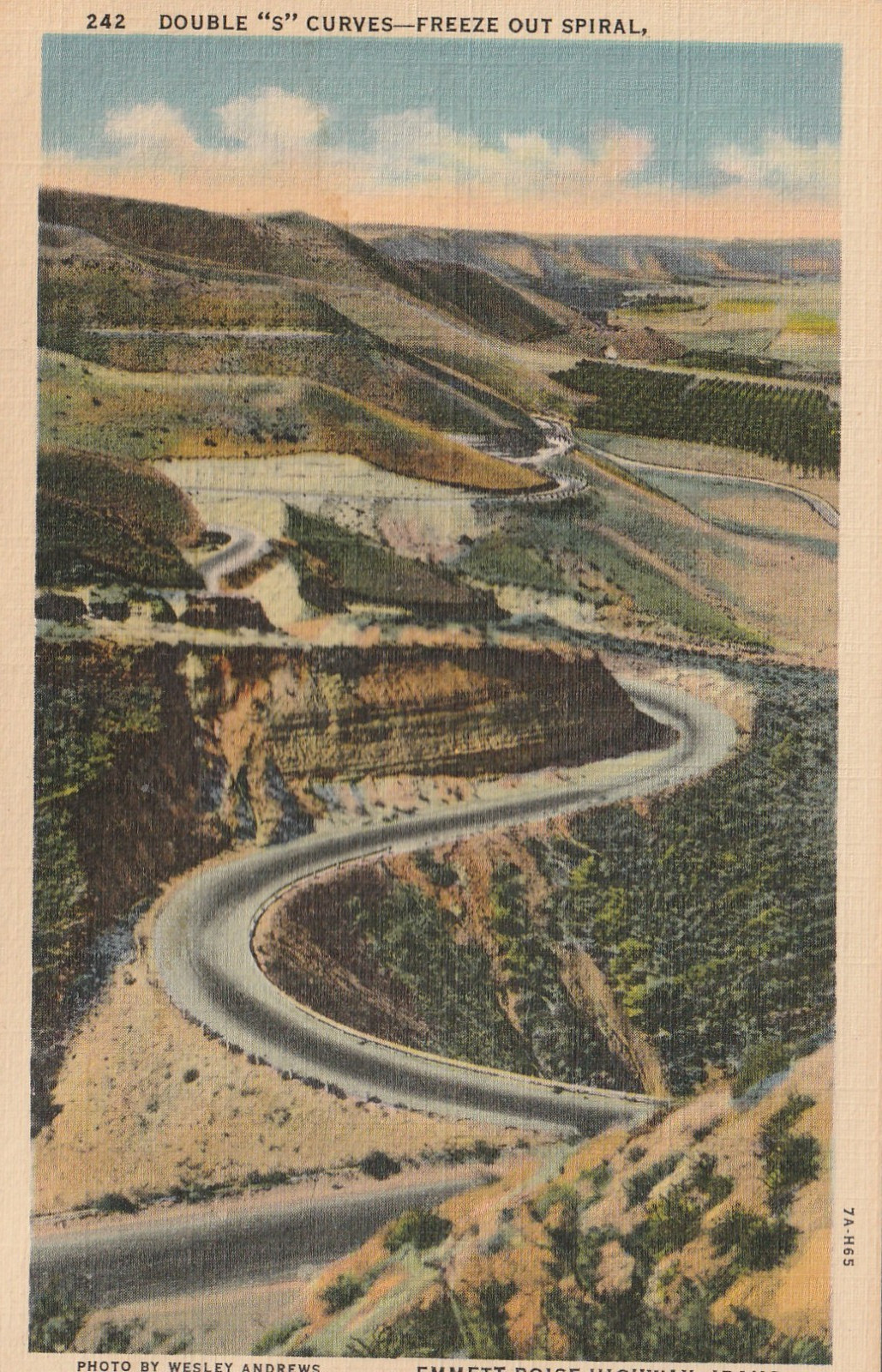 Postcard Double \'S\' Curves Freeze Out Spiral Emmett-Boise Highway Idaho A8068