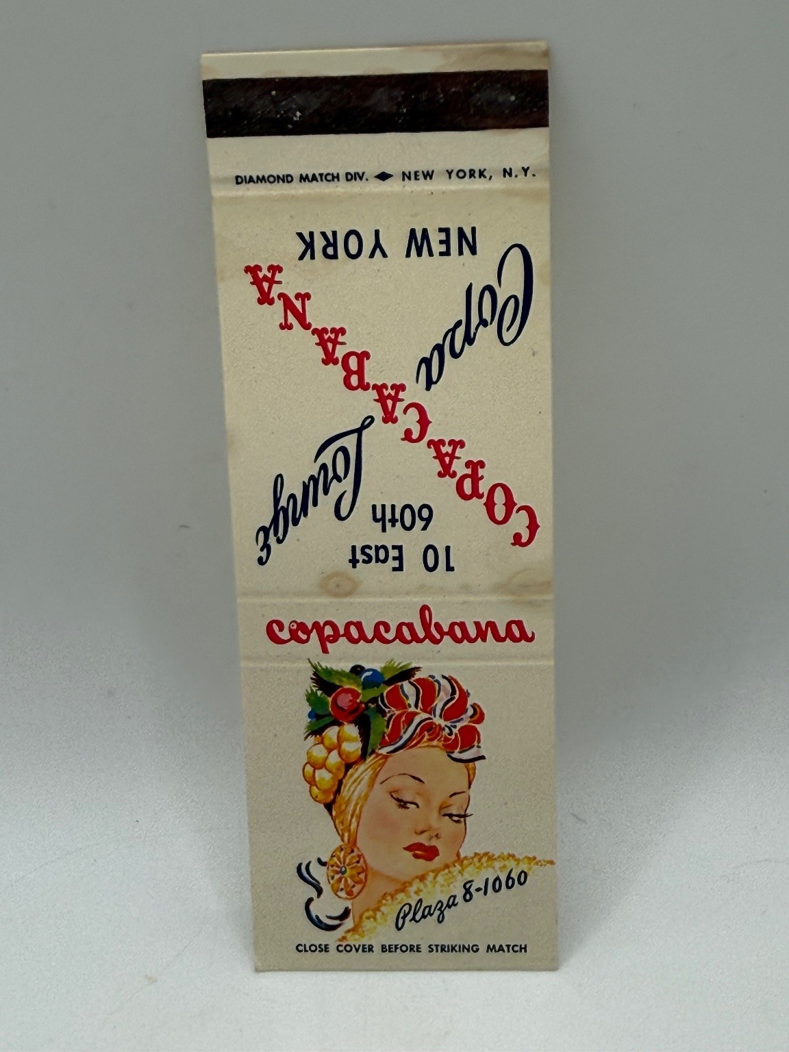 Vintage Copacabana Lounge NYC Matchbook Cover 10 E 60th Carmen Miranda Art