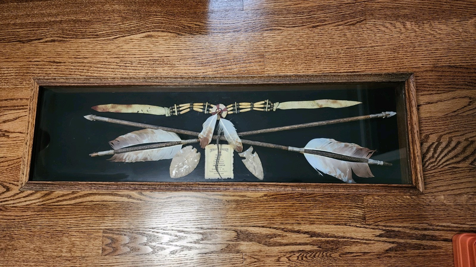 Native American Arrowhead Arrows And  Bead Shadowbox Signed