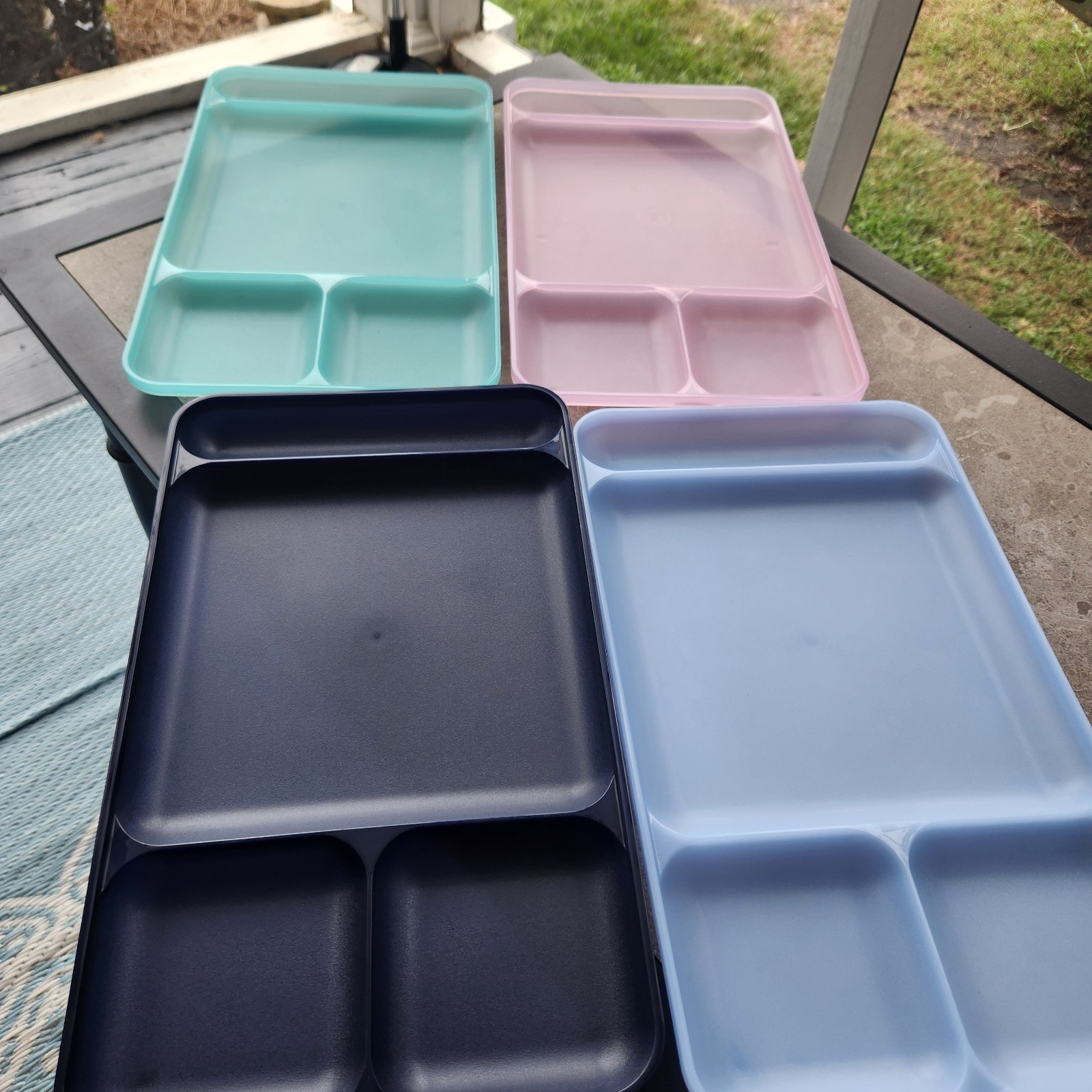 Tupperware Set of 4 Divided Food Lunch Trays Sheer Pastel Colors 1535 USA Made