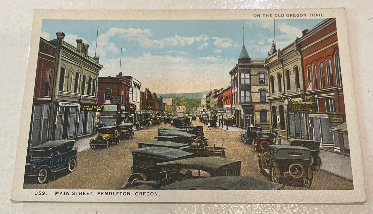 Circa 1920 Main Street Post Card View Pendleton Oregon OR Autos Businesses