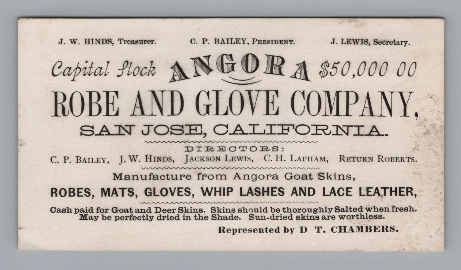 Antique 1870s San Jose California Trade Card Angora Robe and Glove Company Goat