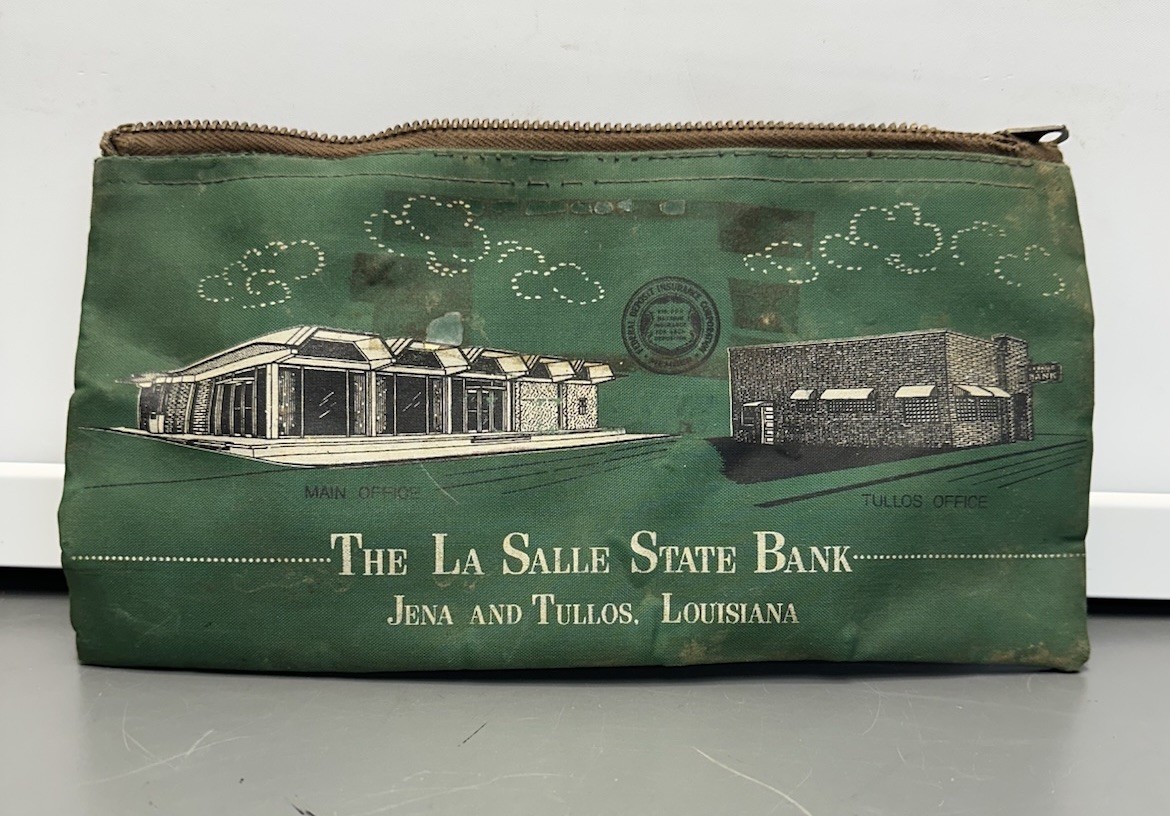 Vintage Green La Salle State Bank Deposit Bag Jena Tullos Louisiana MCM