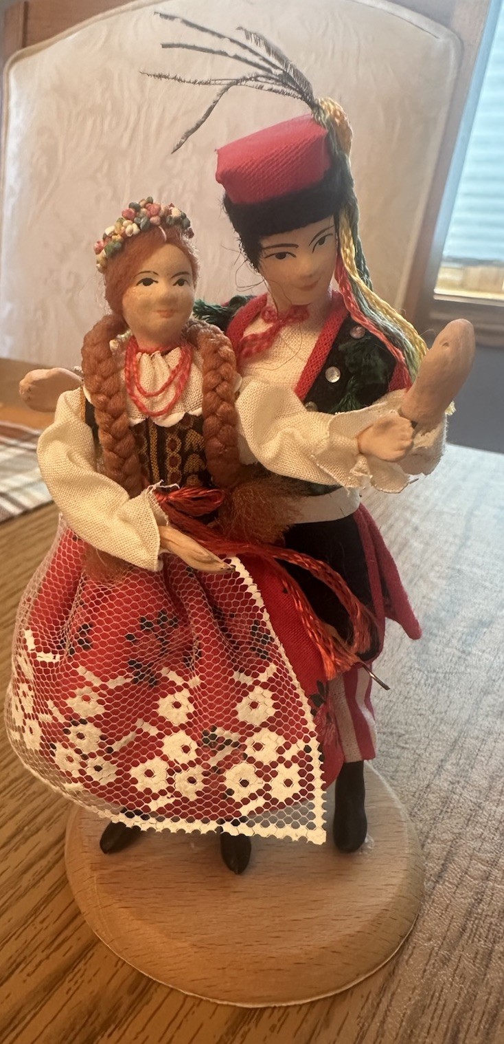 Vintage Polish Cepelia Folk Art Dancer Dolls On Wood Stand Made In Poland