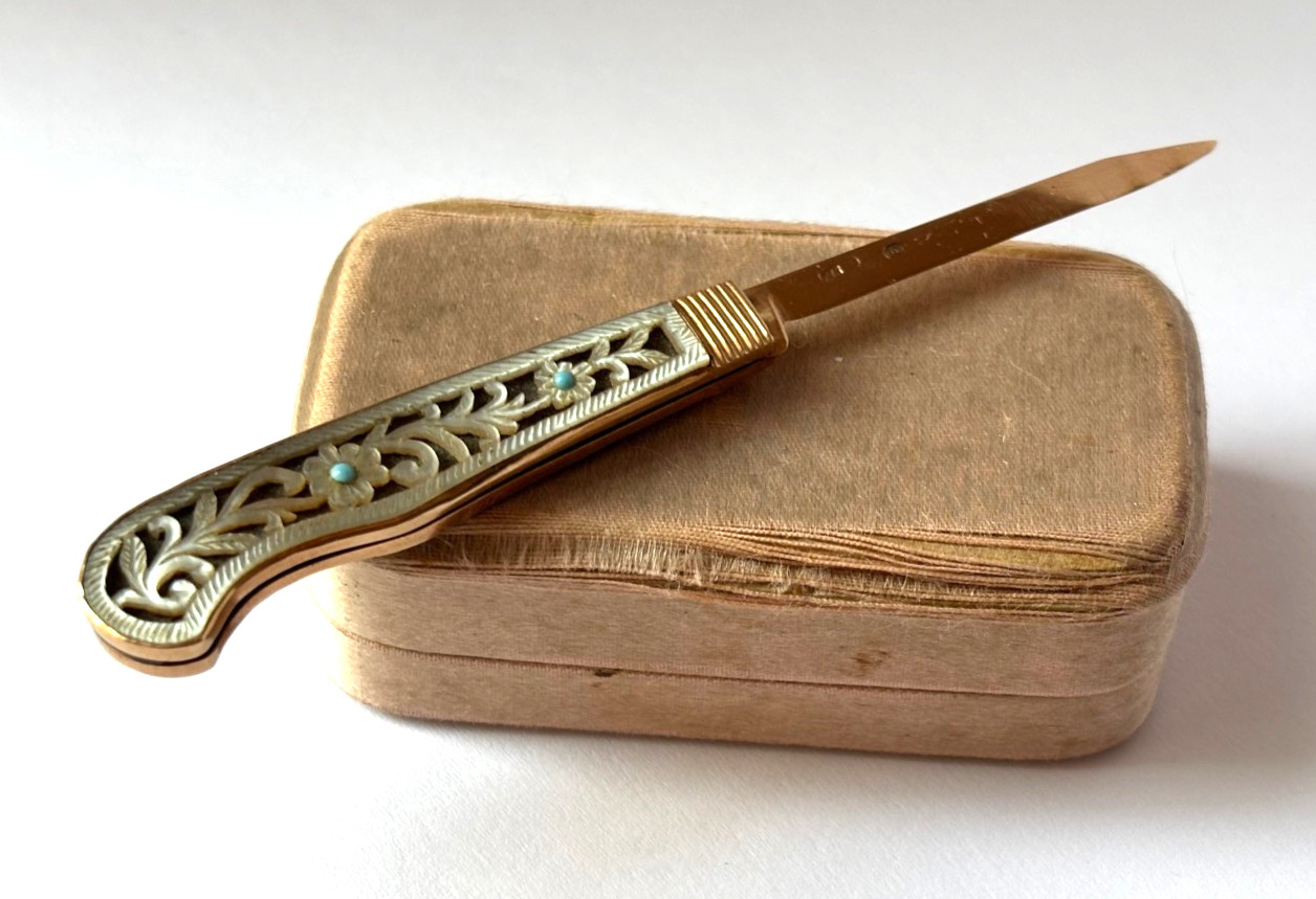 Ant. Imperial Rus. Faberge Solid Gold 18k 72 KF Ladies Little Letter Knife