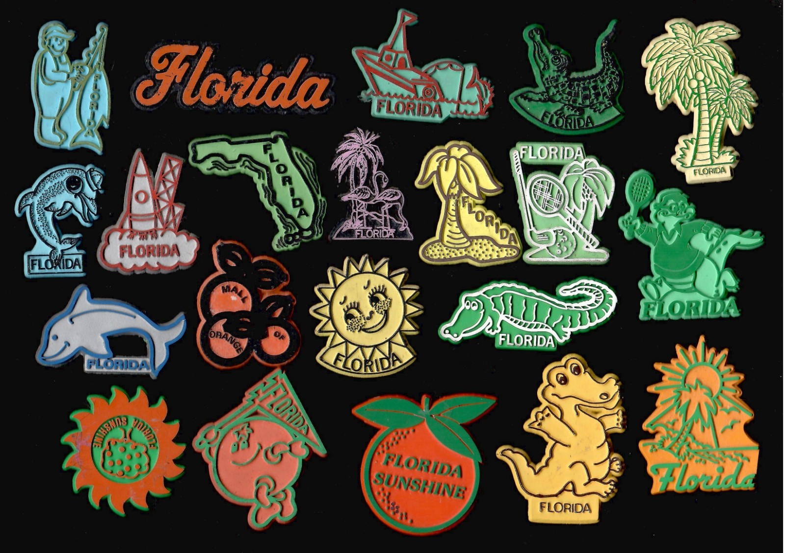 Florida 21x Lot Souvenir State Vtg Flexible Rubber Fridge Magnet '70s