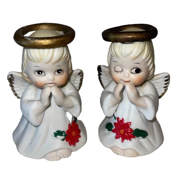 Fun Vintage Japan Porcelain Angels Figurine Bells