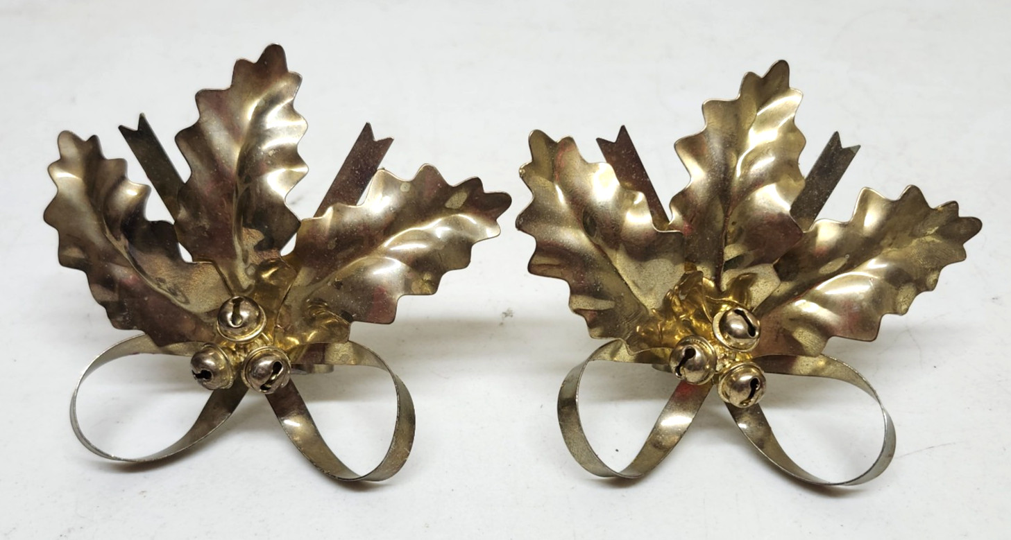 Gold Metal Flower Candle Decorations Set of 2 Leaf Shaped Decorative Floral