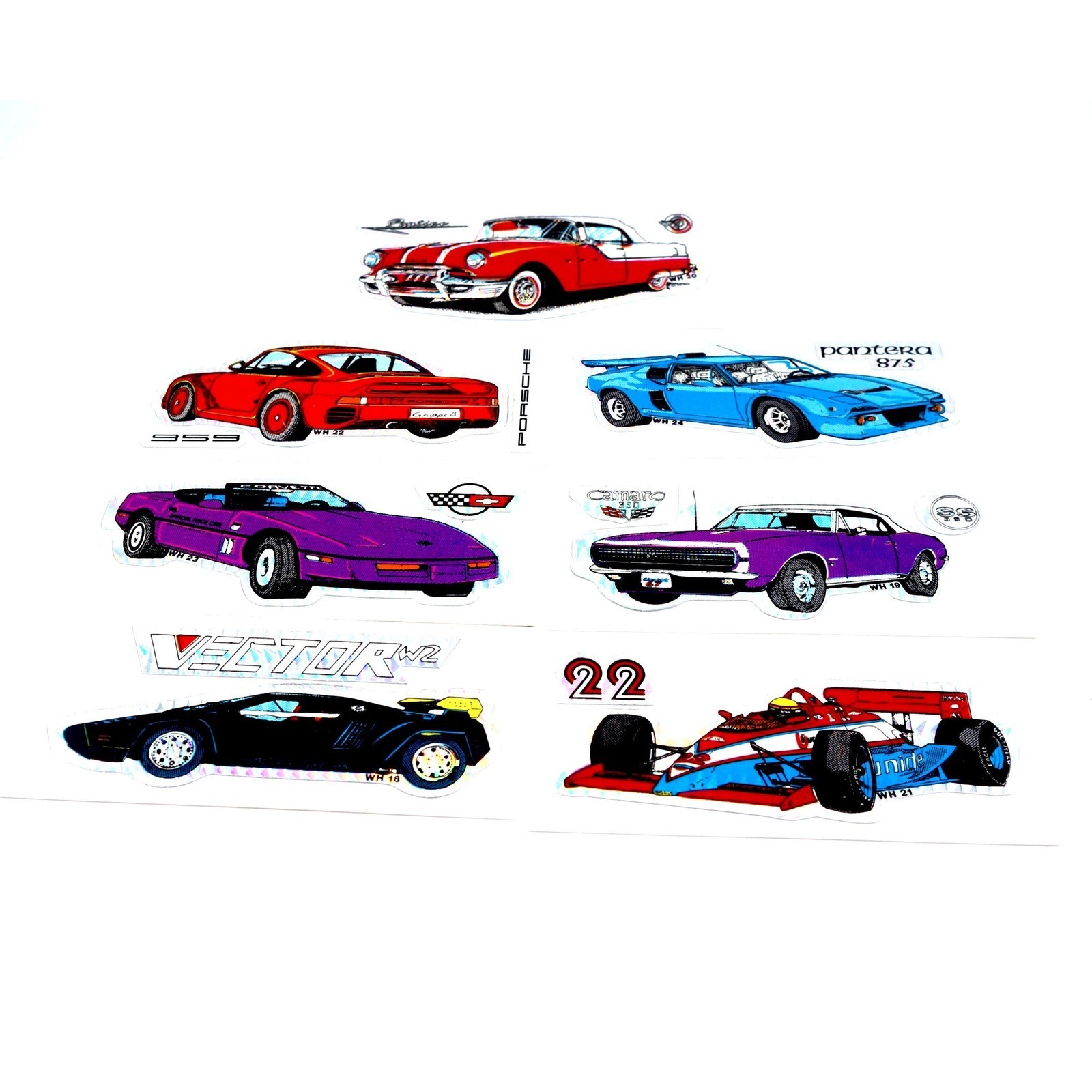 Lot 7 Vintage 1980s Prismatic Car Vending Machine Stickers Foil NOS Supercars