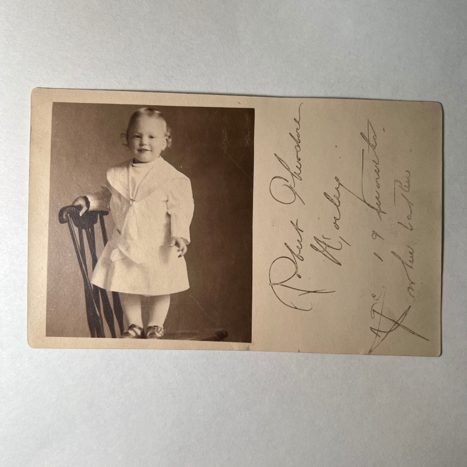 VTG 1908 Antique RPPC Real Photo Postcard Toddler Sailor Suit Aristo Stamp USA