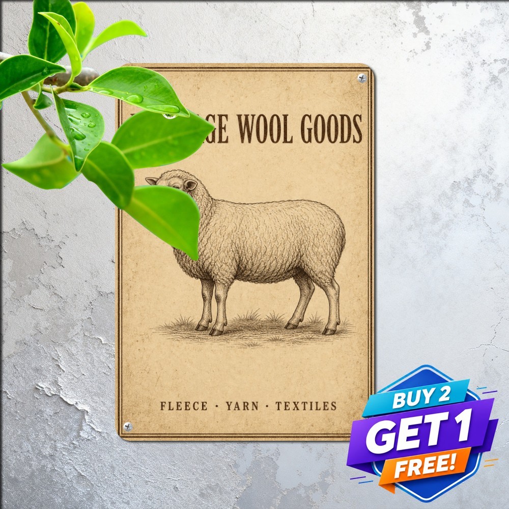 Hand Drawn Wool Sheep Tin Sign Rustic Farmhouse Livestock Metal Wall Plaque