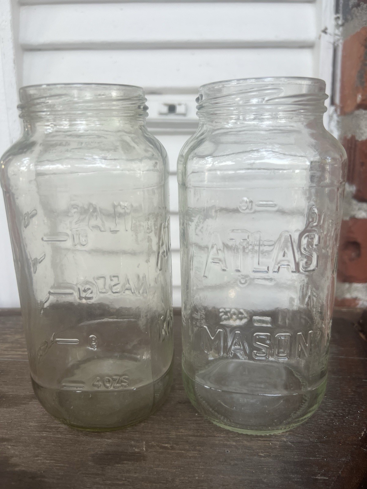Vintage Atlas Mason Jars  Set Of 2 Square Clear Glass with Measuring Lines