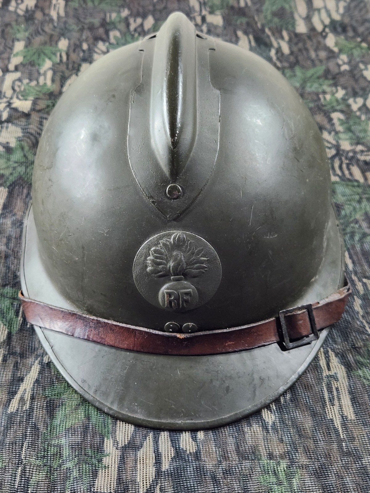 Original WWII French M26 Adrian Helmet - Complete Liner Ink Stamped ARMEE