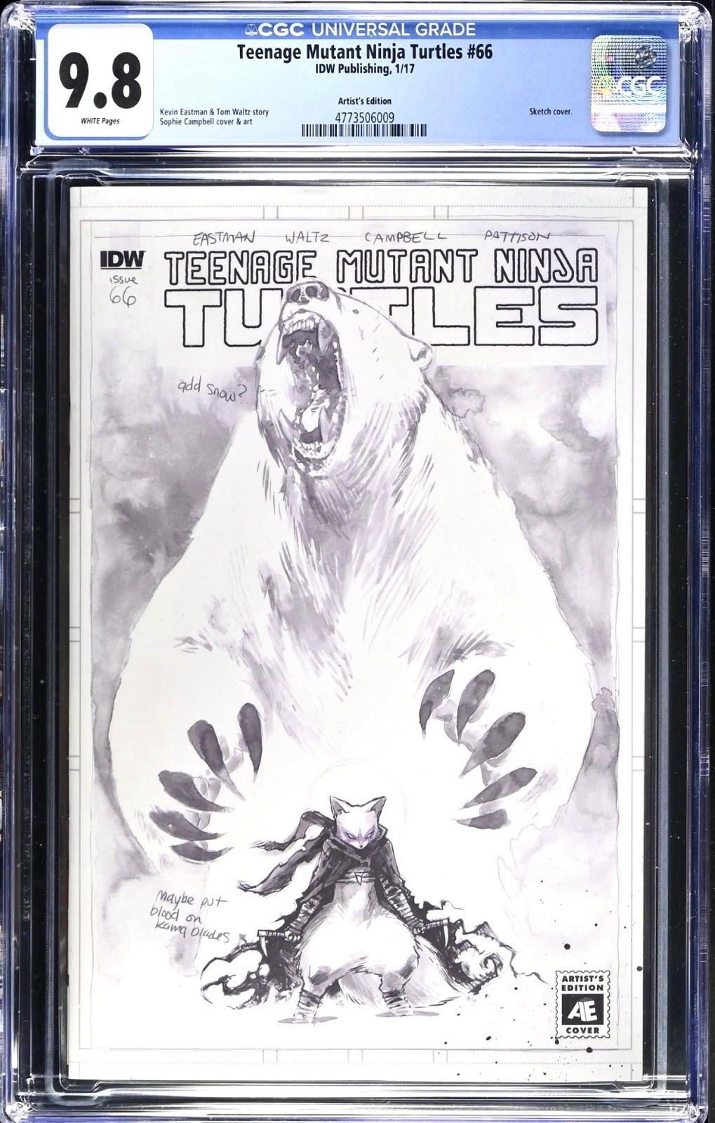 TMNT #66 CGC 9.8 Artist Edition Sketch Cover Sophie Campbell IDW 2017