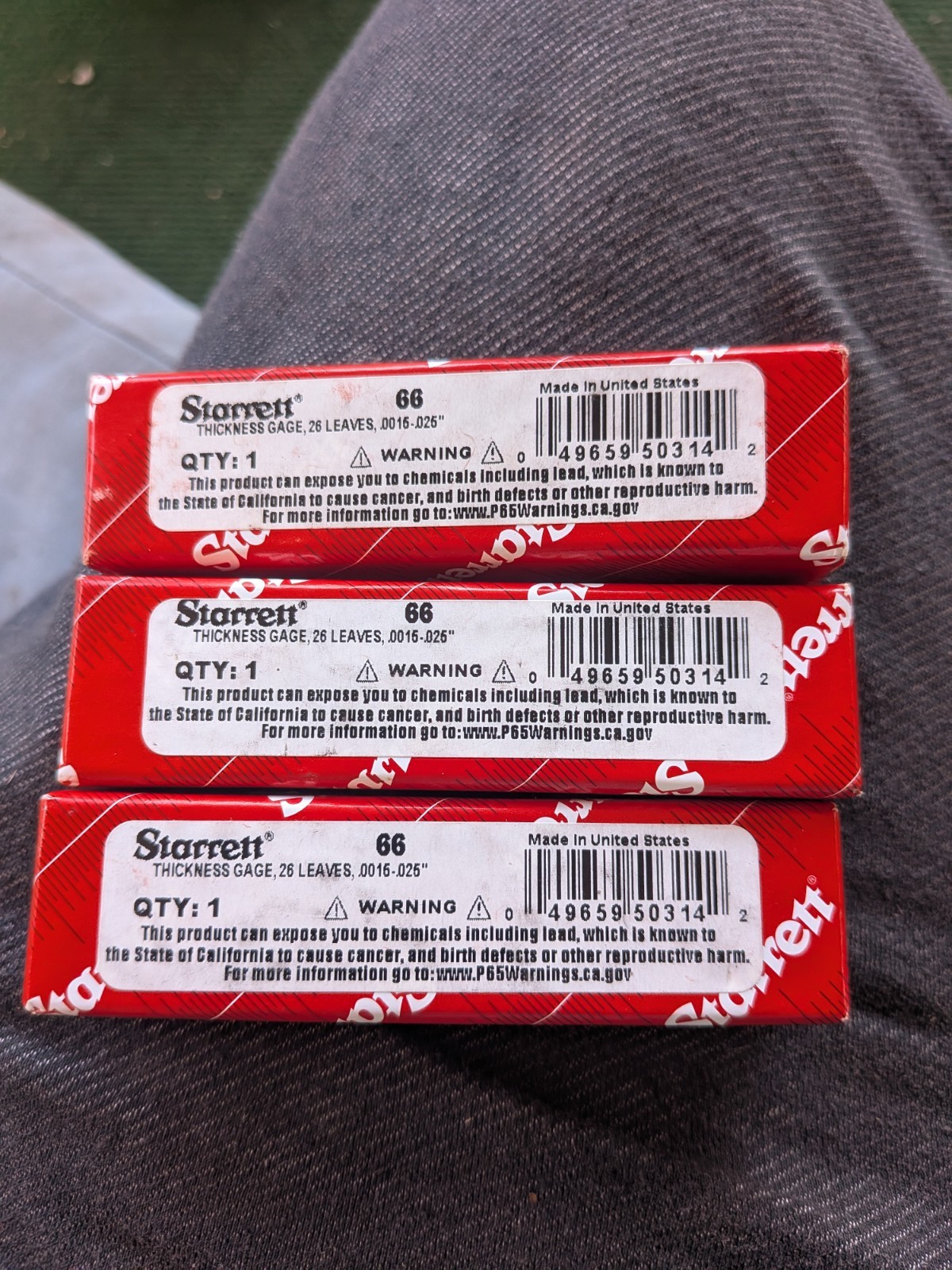 Lot of 3 L. S. Starrett No. 66 Thickness Guages with Original Box