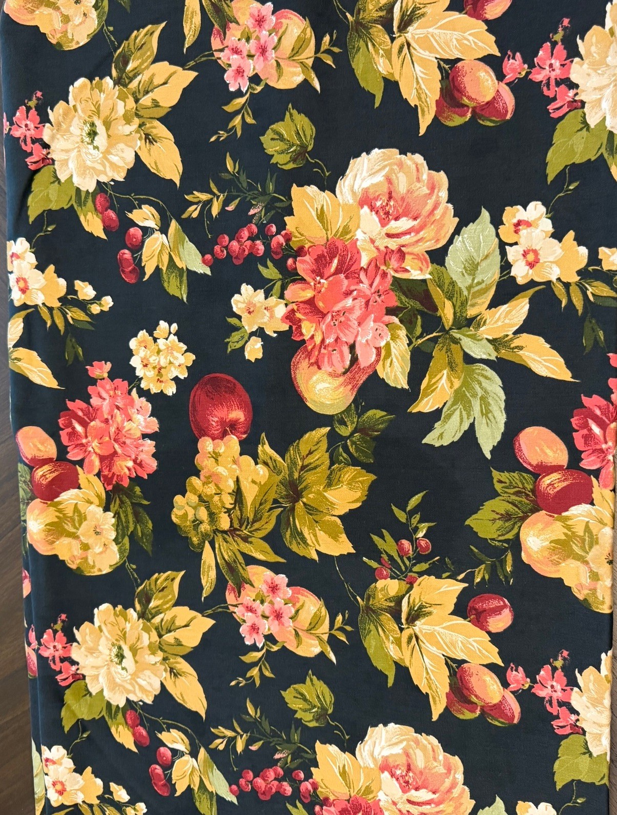 Vintage Waverly Garden Room Black Floral Fabric Tablecloth Rectangle 58 X 80