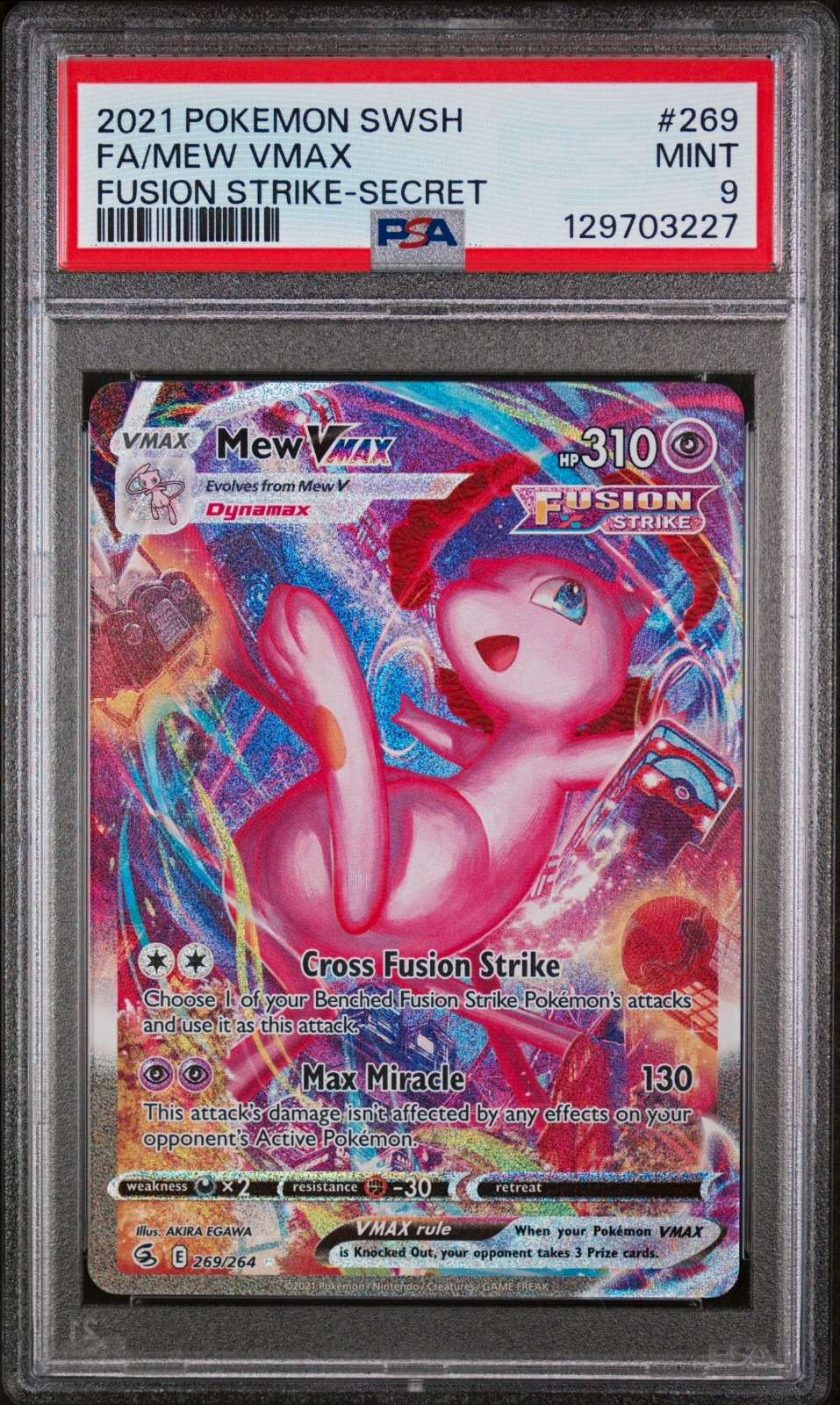 PSA 9 Mew VMAX 269/264 Fusion Strike Secret Rare Alternate Art Holo Pokémon TCG