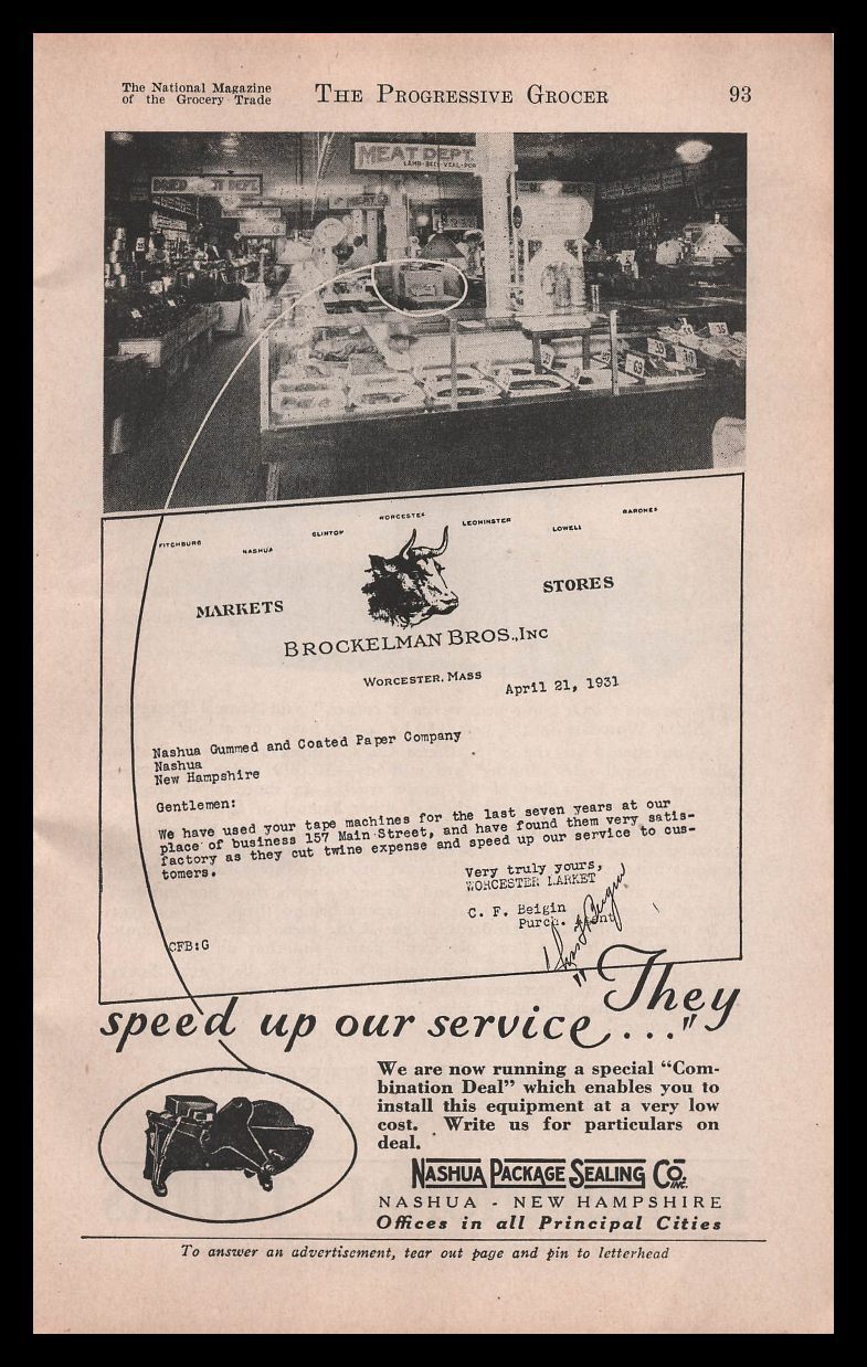 1931 Brockelman Bros. Meat Market Store Photo Worcester Massachusetts Print Ad