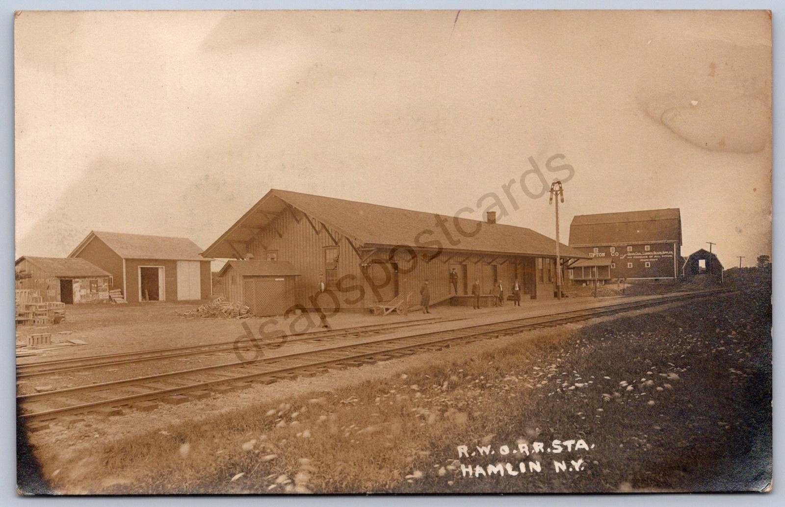K32/ Hamlin New York RPPC Postcard c1910 Monroe Co RWO Railroad Depot 54