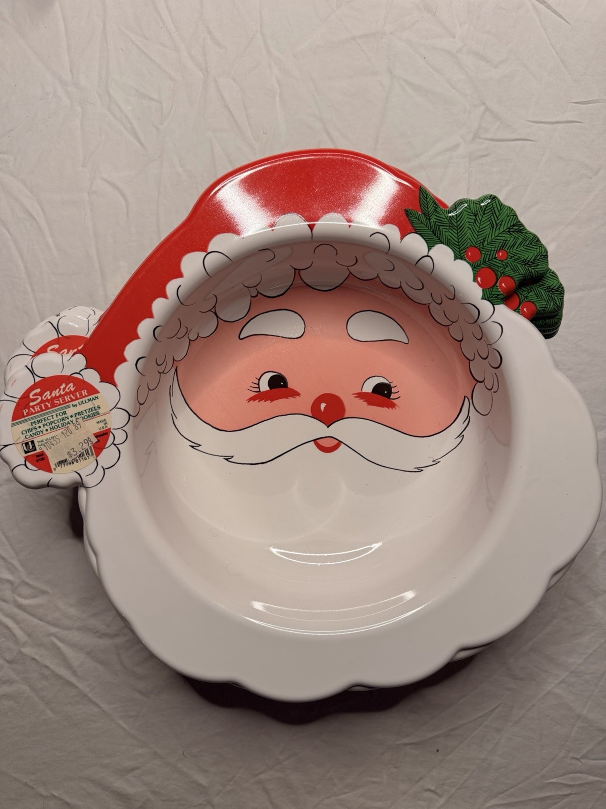 VTG 70s 16” Ullman Molded Plastic Santa Face Christmas Party Bowl new w/tag #417