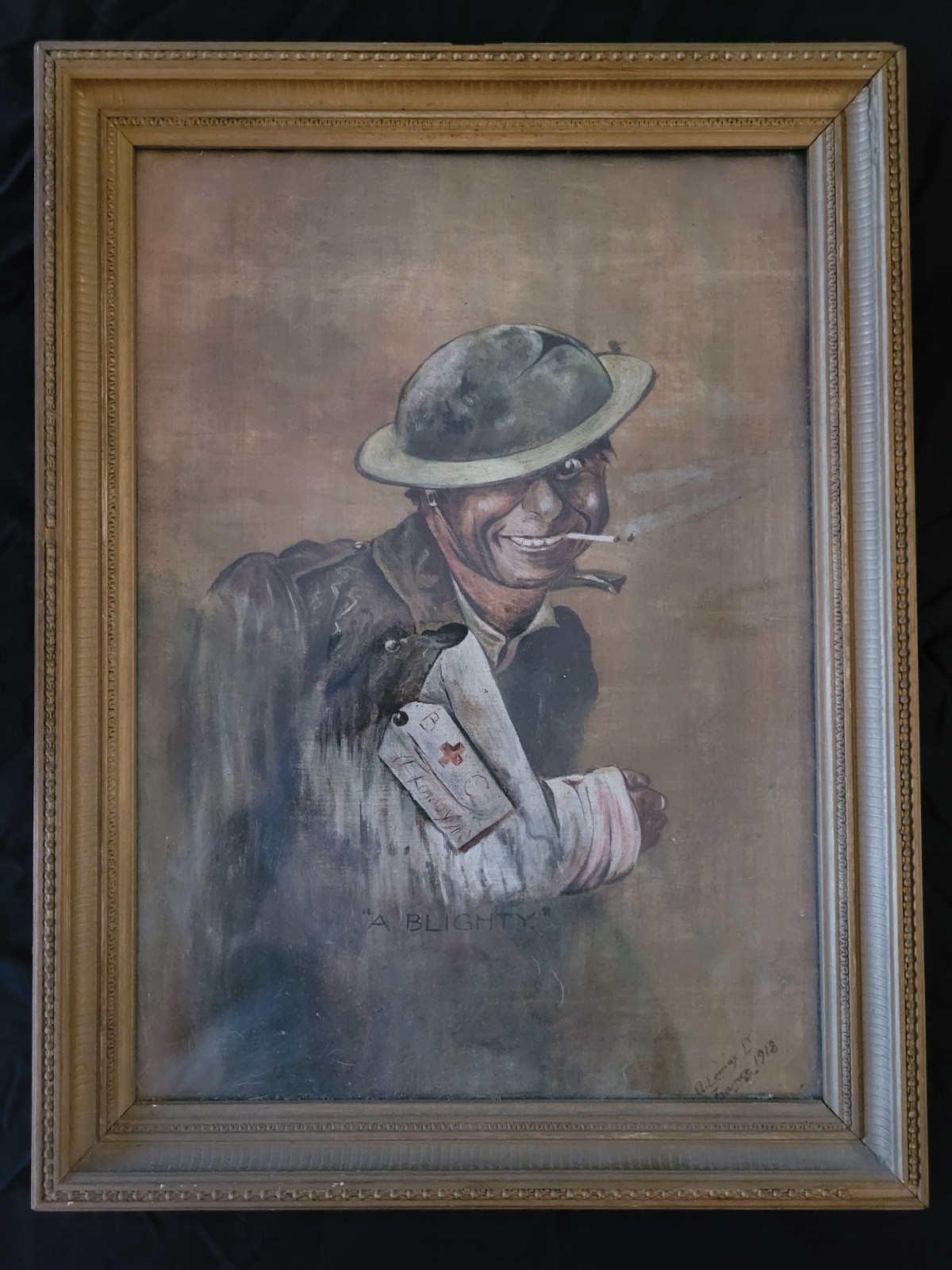 WW1 1918 “A Blighty” Hand Painted Canvas Military Art Signed A Lomax Antique WW1 1918 “A Blighty” Hand Painted Canvas Military Art Signed A Lomax Antique