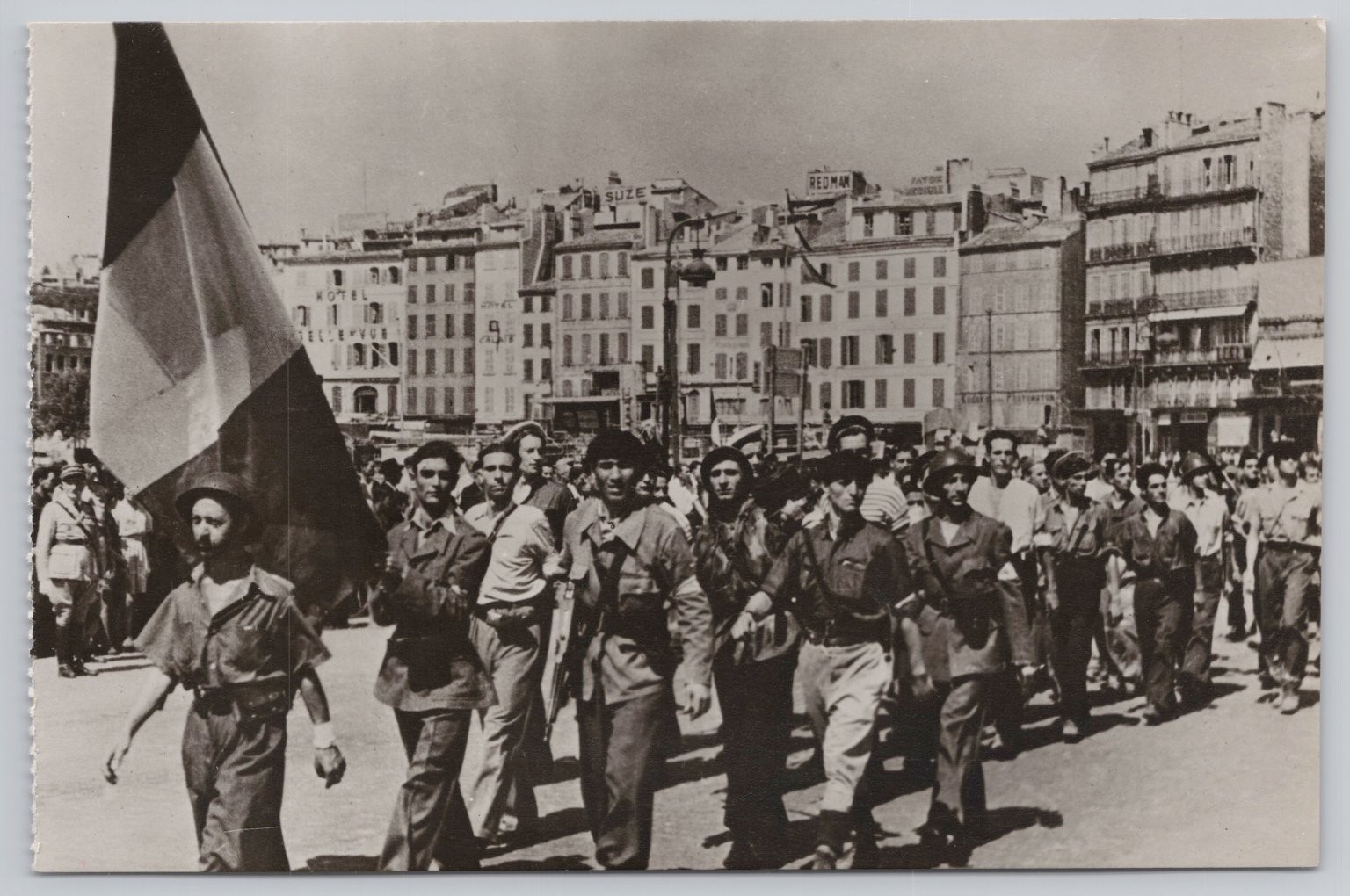 WWII FFI French Resistance Parade Marseille France RPPC Postcard