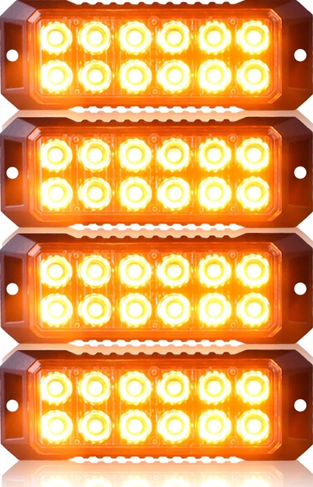 4PCS Amber Strobe Lights for Trucks,12-Led Emergency Strobe Lights