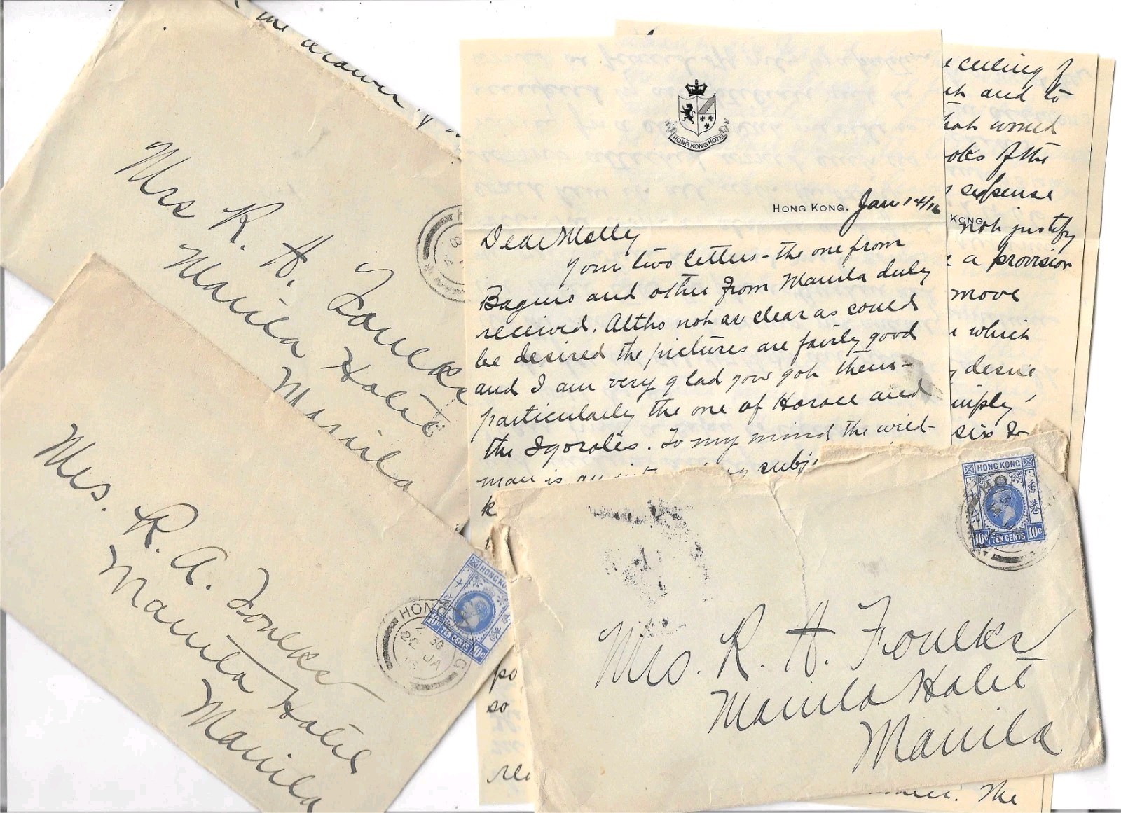 3 1916 Hong Kong Hotel Travel Letters Handwritten China Antique Chinese Pages