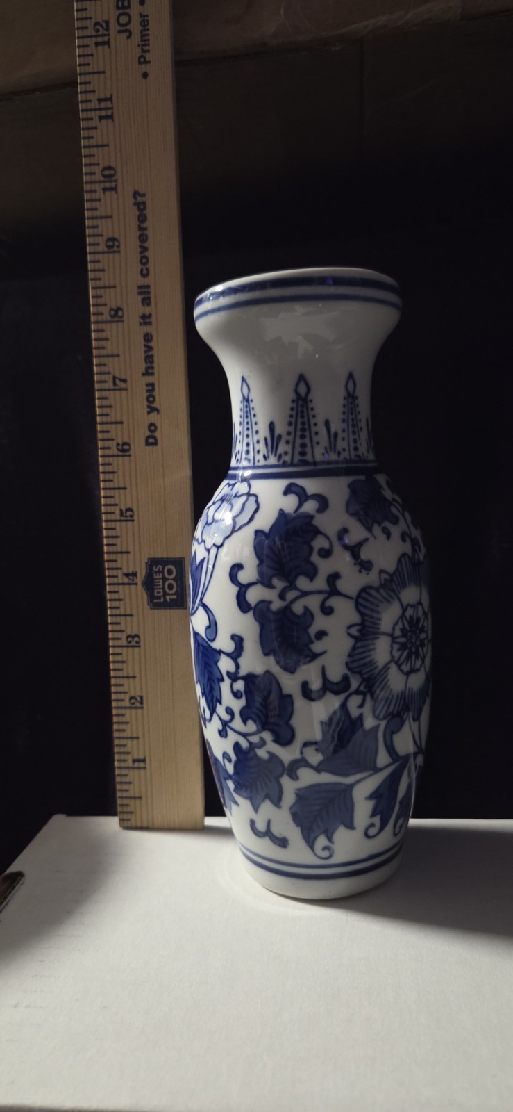 Vintage Blue & White Porcelain Floral Vase ~ 8\