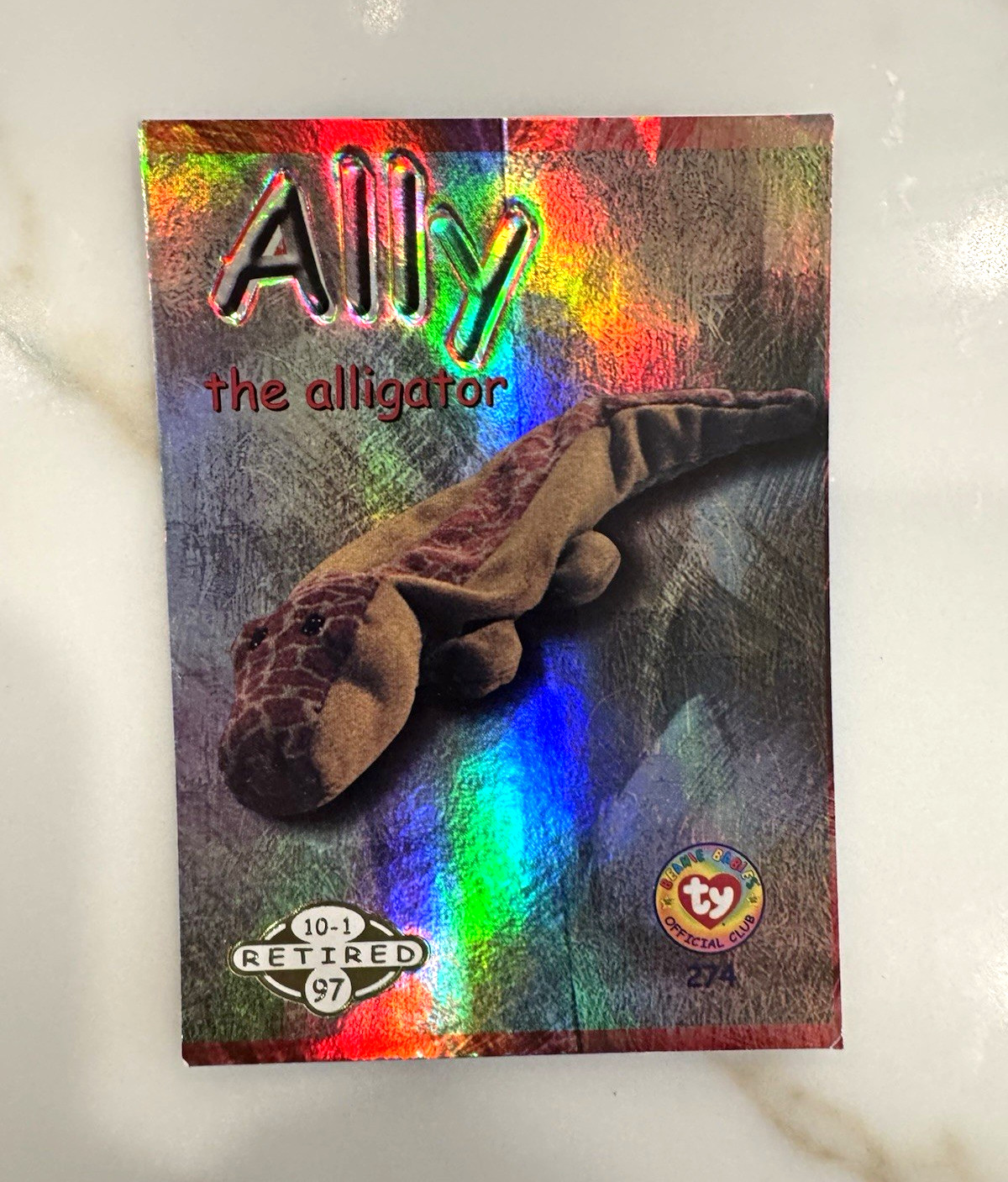 Ty Beanie Babies Official Club Ally the Alligator 1997 Retired Card Holo