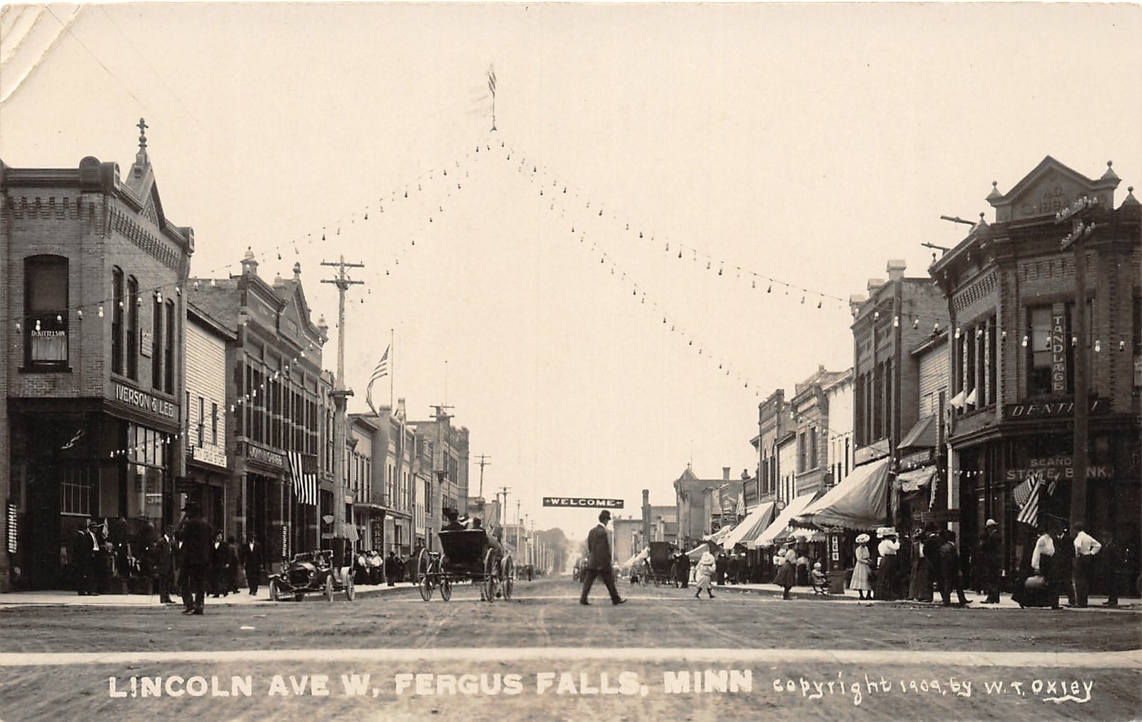 H57/ Fergus Falls Minnesota RPPC Postcard c1910 Lincoln Ave Stores Sign 181