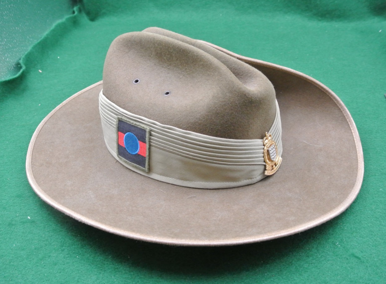 Vintage Australian Military Army Ordnance Slouch Hat with Badge and Patch