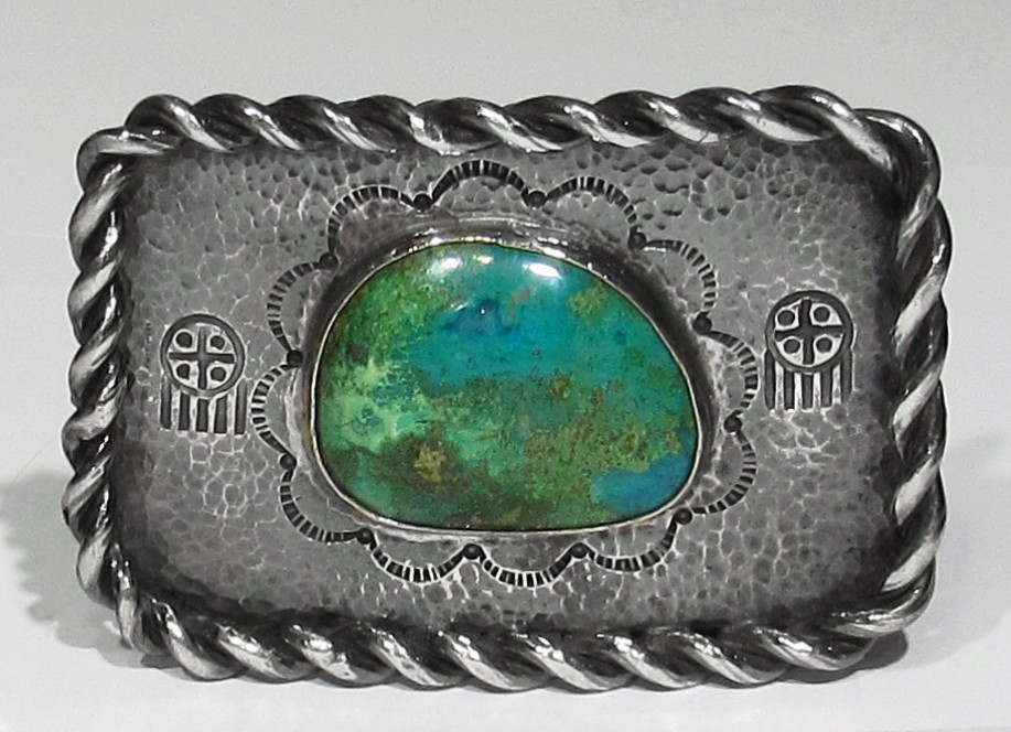 Big Old 1930s Signed Navajo 85.4g ALL Hand Made 925 Silver Turquoise Belt Buckle