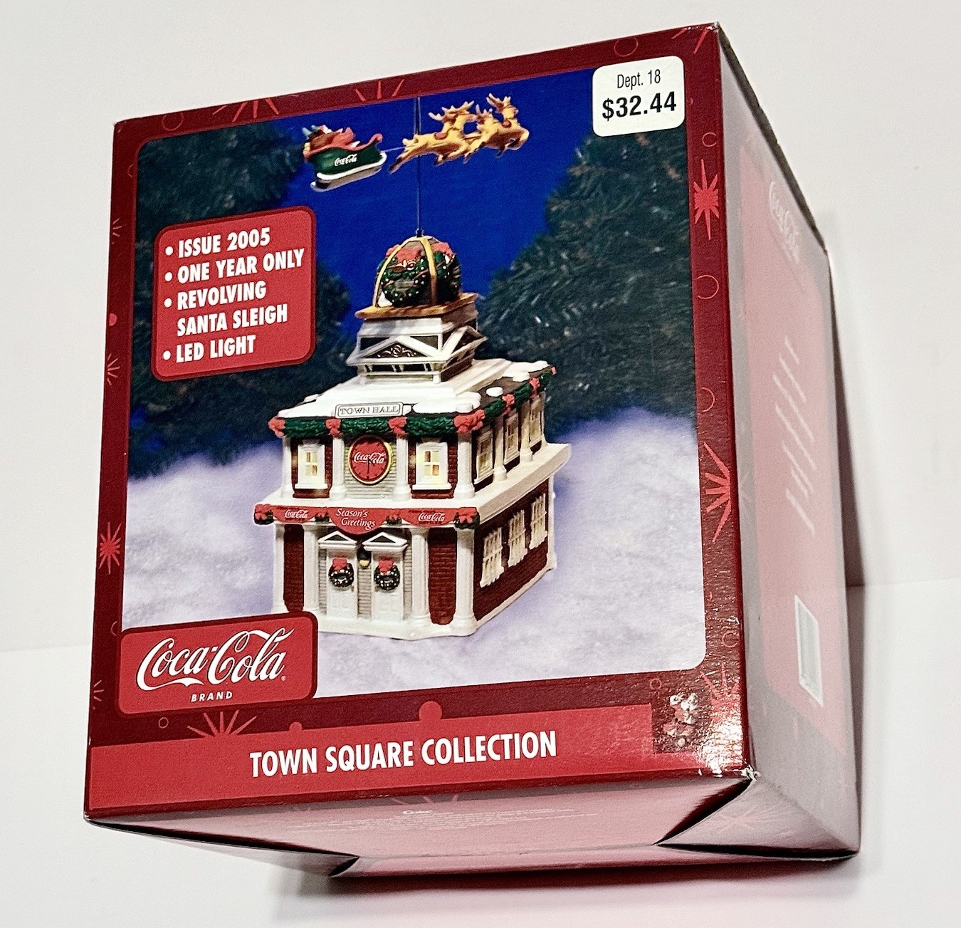 Vtg Coca-Cola Town Square Collection 2005 Town Hall Revolving Santa Tested Nice