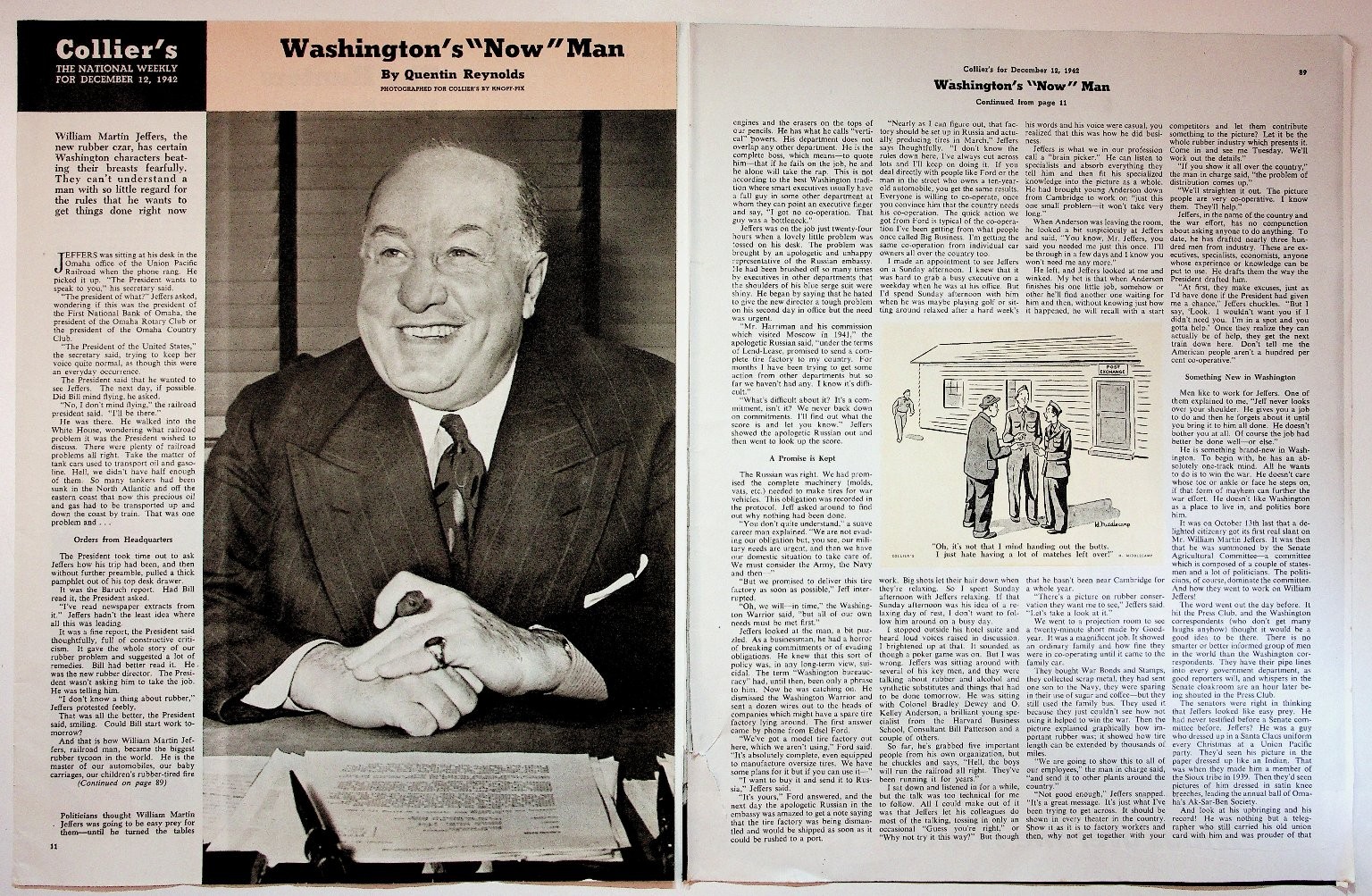 Collier\'s 1942 Original Print Article Washington\'s \'Now\' Man 10x13