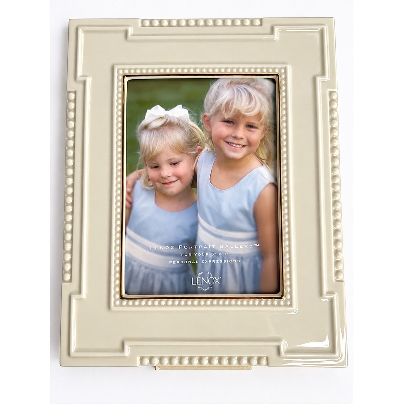 Lenox Portrait Gallery 5x7 Picture Frame Ivory Porcelain Gold Trim Beaded Design