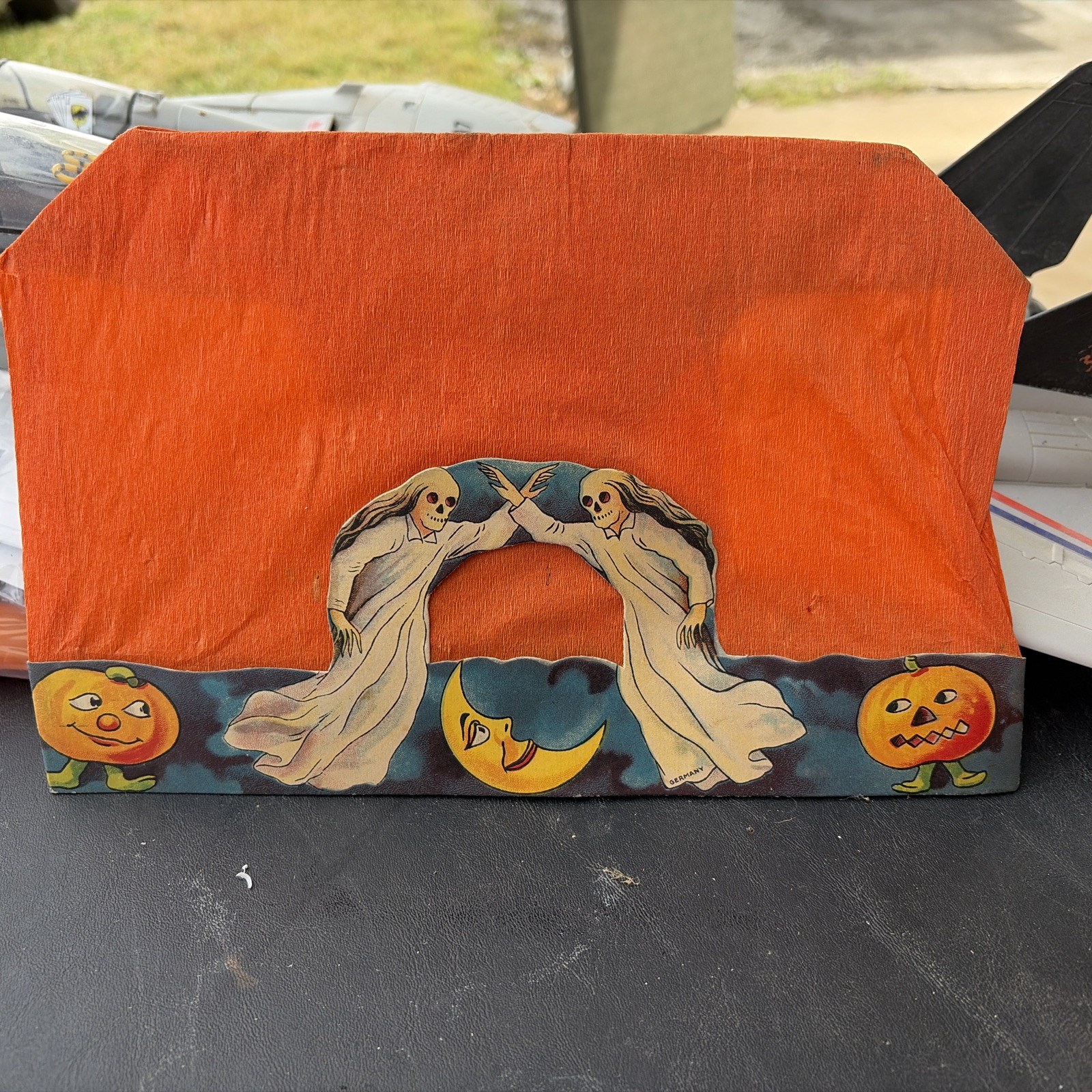 RARE  RARE Antique Halloween Treat Satchel Hat w/ Ghost Décor Germany 1910-14