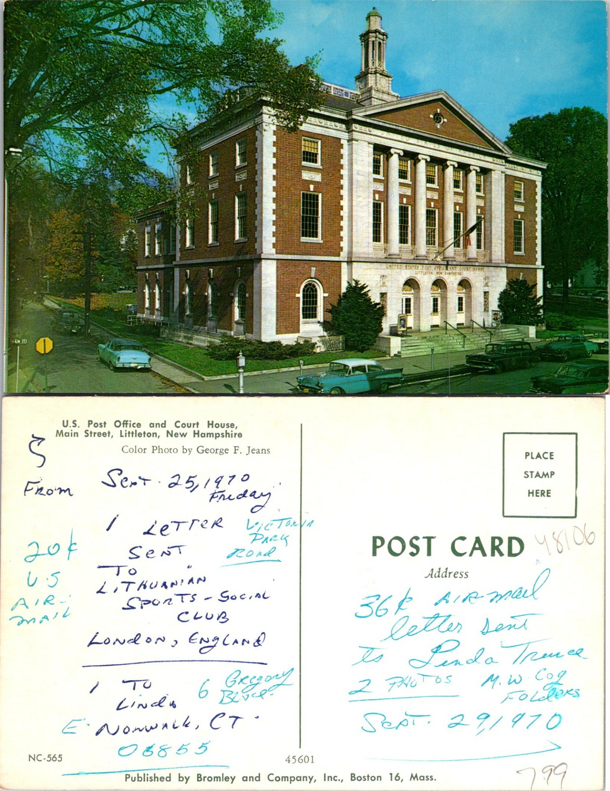 U.S. Post Office & Court House Main Street Littleton RPPC NH Postcard Used 48106