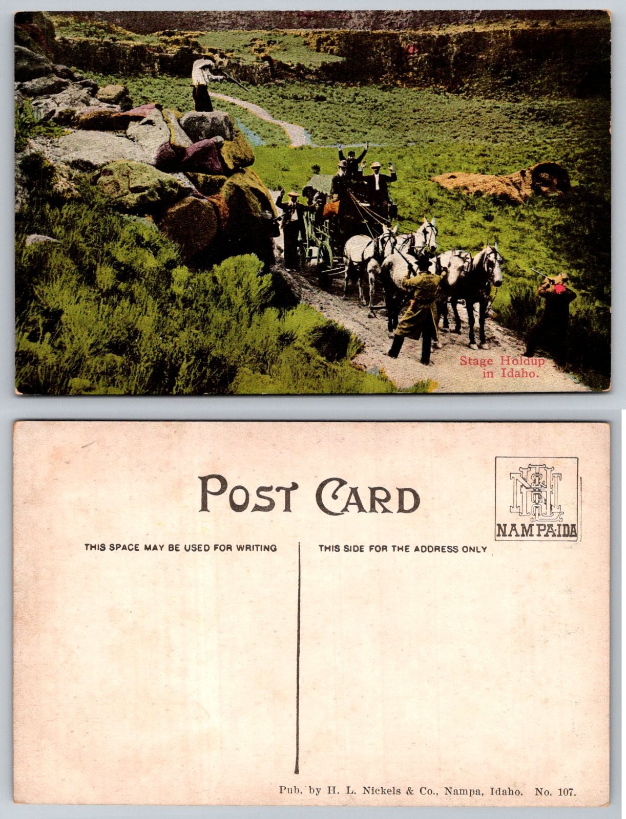 Stage Holdup Idaho Stagecoach Robbery H L Nickels Postcard