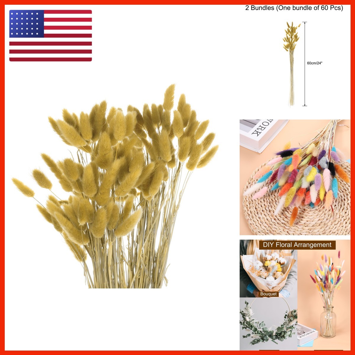 MECCANIXITY 120pcs Natural Rabbit Bunny Tails Dried Flowers 24