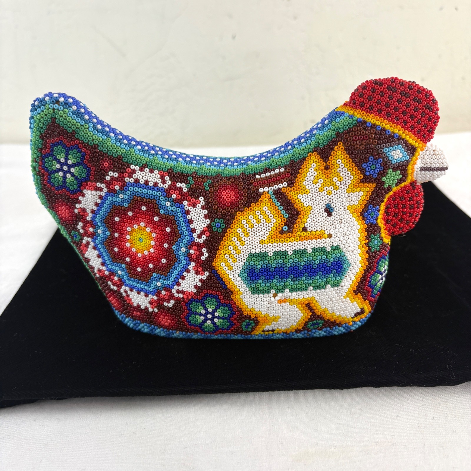 Vintage Huichol Beaded Mother Hen Handmade Mexican