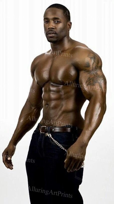 Black Male Model Photo Print Muscular Handsome Shirtless Hunk Abs Buns -AA44