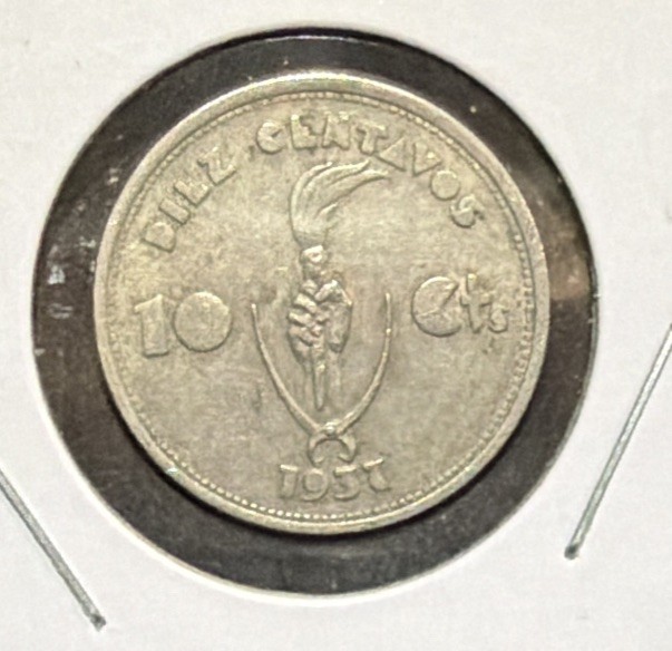1937 BOLIVIA 10 CENTAVOS COPPER NICKEL COIN-22.5MM-KM#180